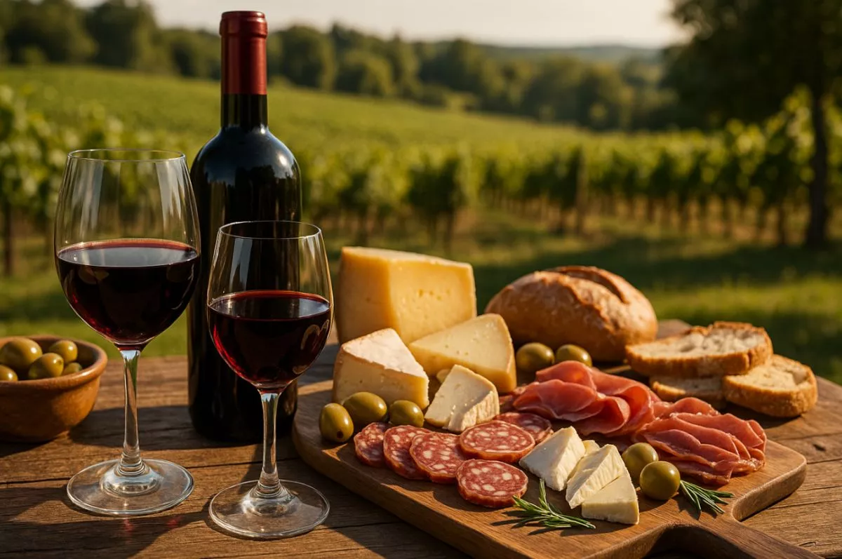 Wine tasting experience at Podere Settefrati agriturismo, Tuscan vineyard and wine glasses